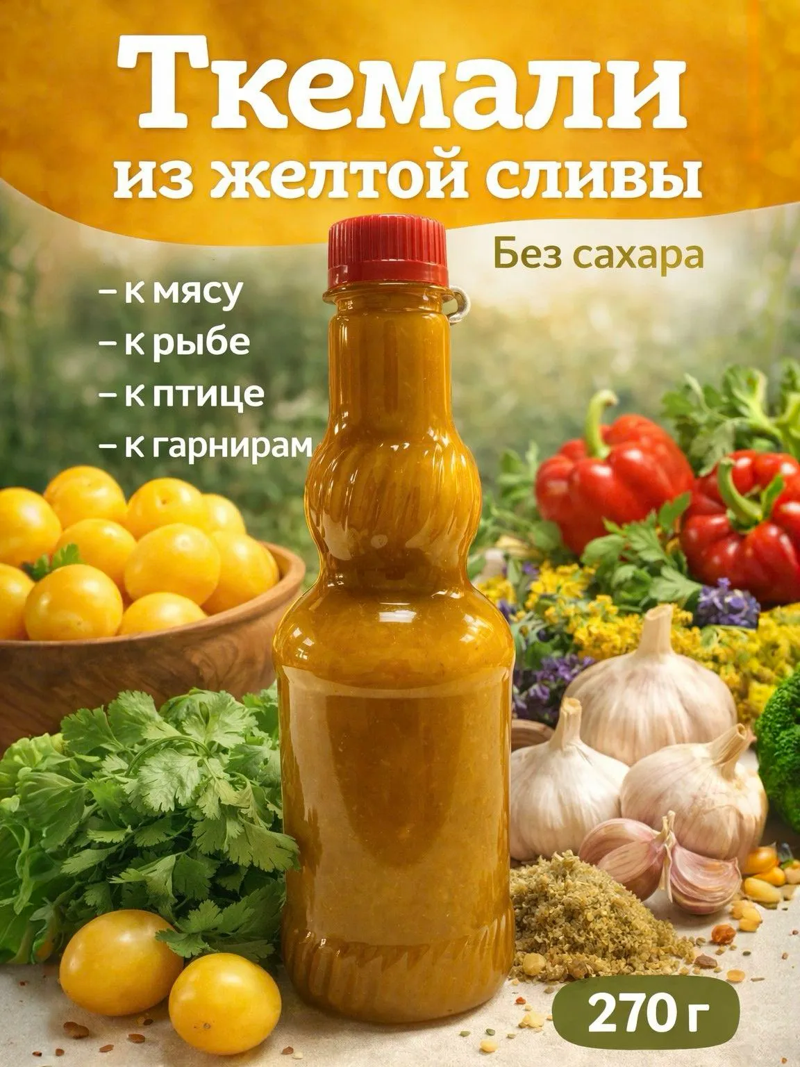 Ткемали из желтой сливы без сахара 270гр